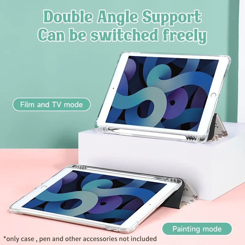 Adorable Cats Tablet Cover with Pencil Holder and Auto Wake/Sleep Function