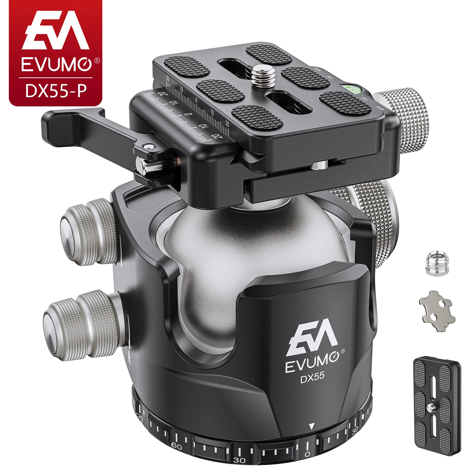 EVUMO DX55-P tripod ball head camera panoramic head aluminum panoramic 55mm ball for tripod monopod load 40kg Picatinny/Arca Swiss Mount