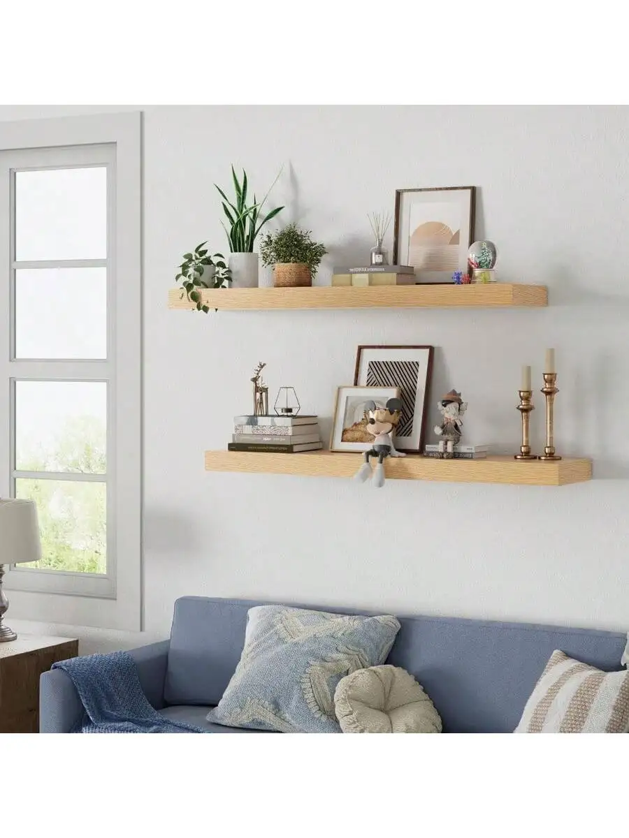 White Oak Floating Shelf for Wall 36 Inch Long Wood Floating Shelves Wall Mounted Thick Wall Shelves for Bedroom Kitchen 2