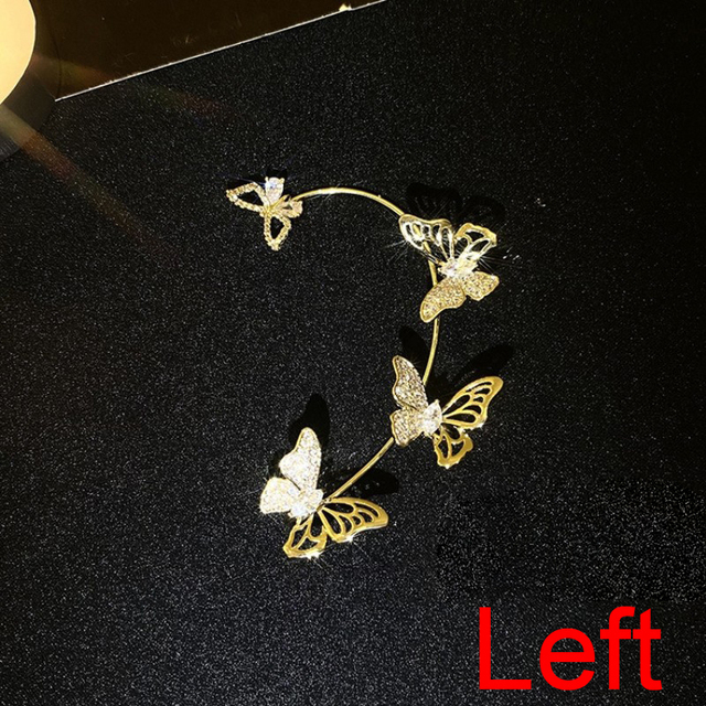 Hollow Butterfly Earrings Fashion Exquisite Single Ear Hook Women Girls Metal Rhinestones Ear Cuff Crystal Jewelry Gift