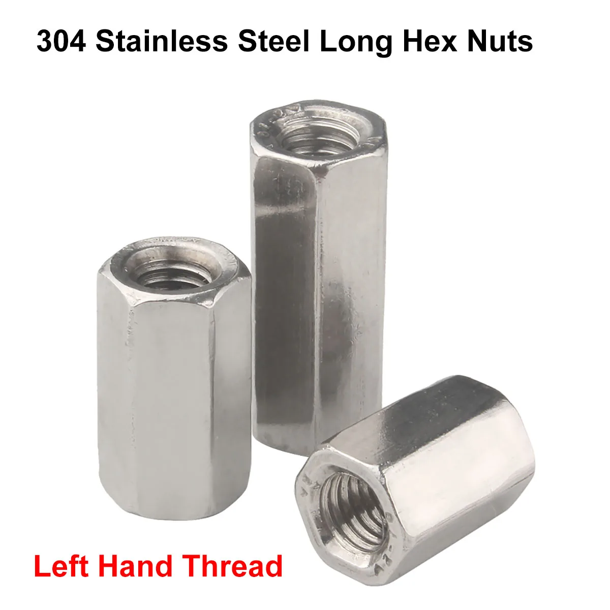 1Pcs Left Hand Thread 304 Stainless Steel Hex Rod Coupling Nuts