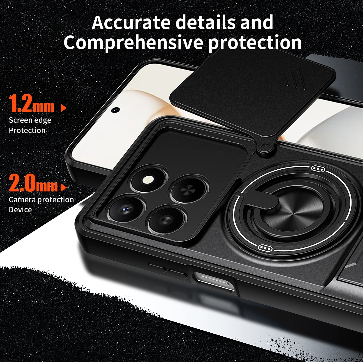 Enhanced Shockproof Armor Phone Case with Slide Lens Protector and Ring Holder