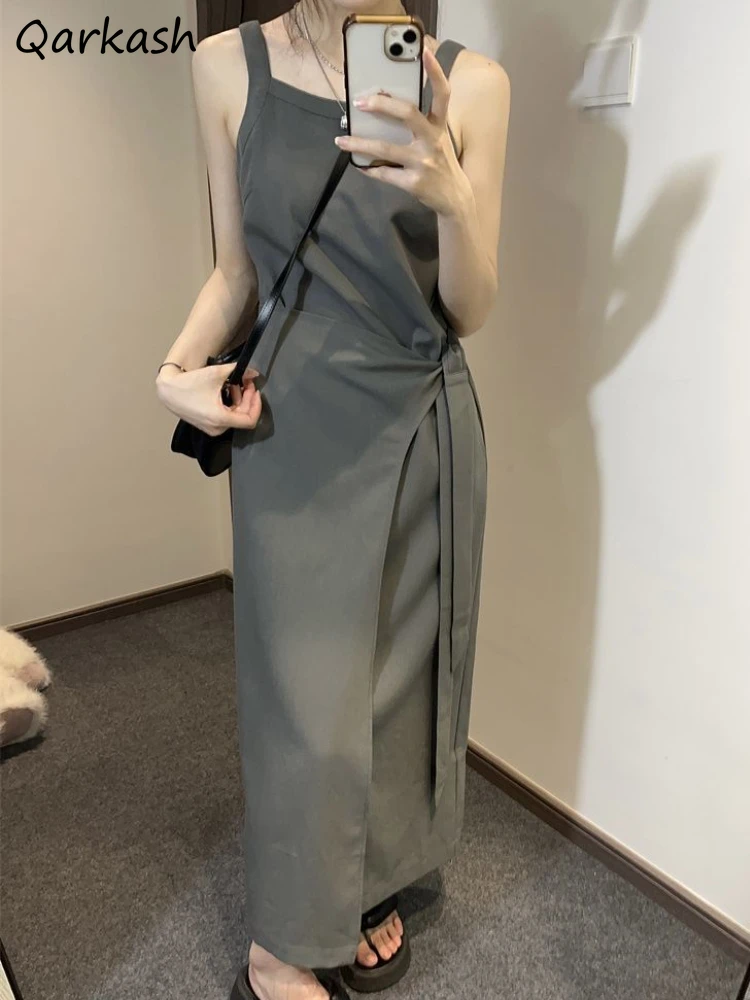 

Maxi Dress Women Vintage Bandage Irregular Streetwear Summer Sleeveless Aesthetic Temper Party Solid Vestidos Classic Lady 2023
