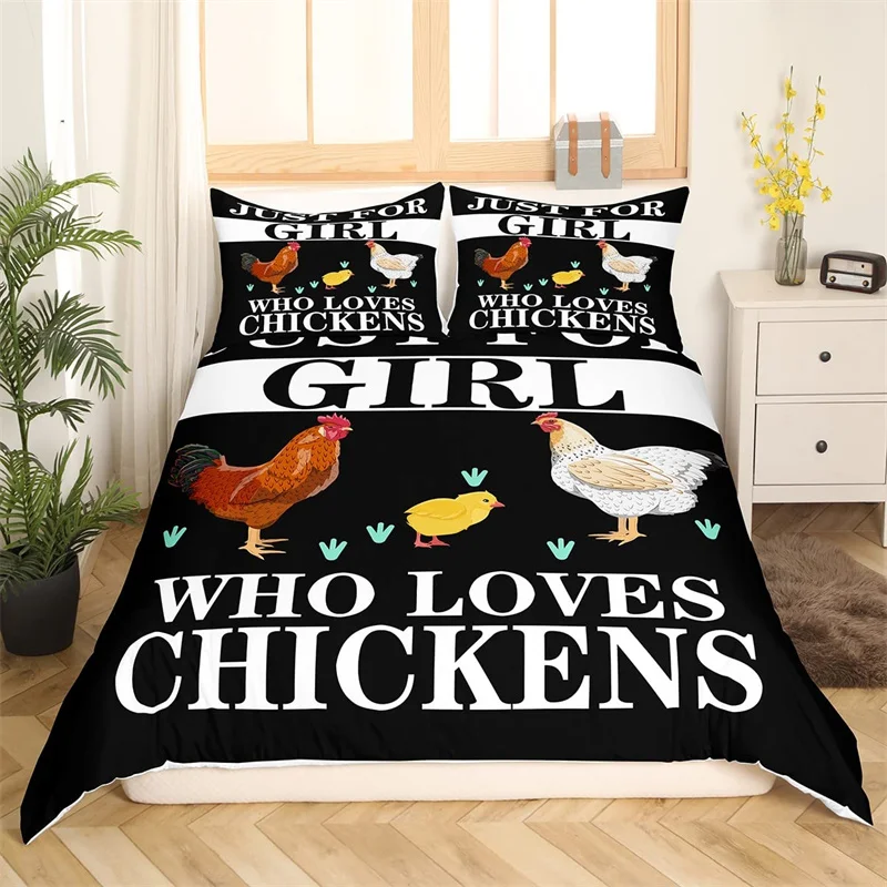 ChickenBeddingSetQueenFarmhouseAnimalDuvetCoverHenRooster