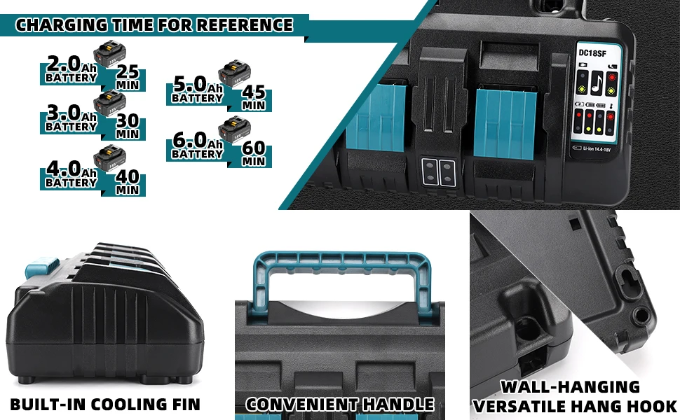 For Makita Battery Charger 14.4V-18V LXT Lithium‑Ion 4-Port Battery Charger Rapi