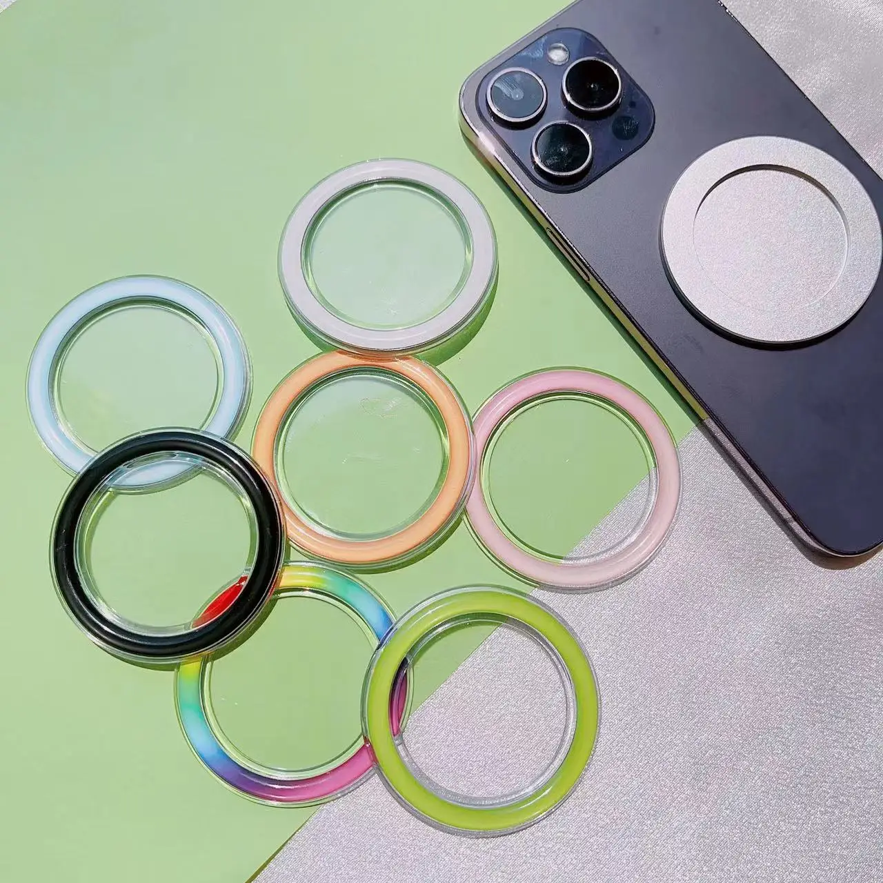 Base Magnetica Rotonda Trasparente Alta Colorata Per Iphone 15 14 13 12 Supporto Per Staffa Con Presa Magsafe