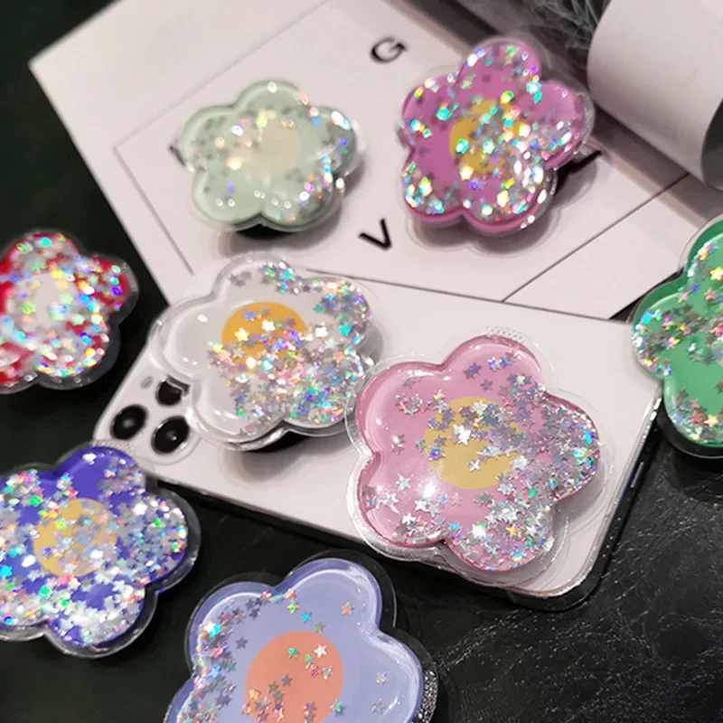 Liquid Quicksand Crystal Flower Transparent Bling Phone Ring Holder