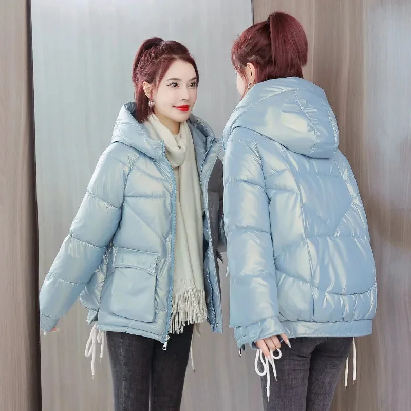 

Winter Jacket 2023 New Women Parkas Korean Glossy Hooded Down Cotton Jacket Parkas Female Casual Loose Waterproof Outerwear