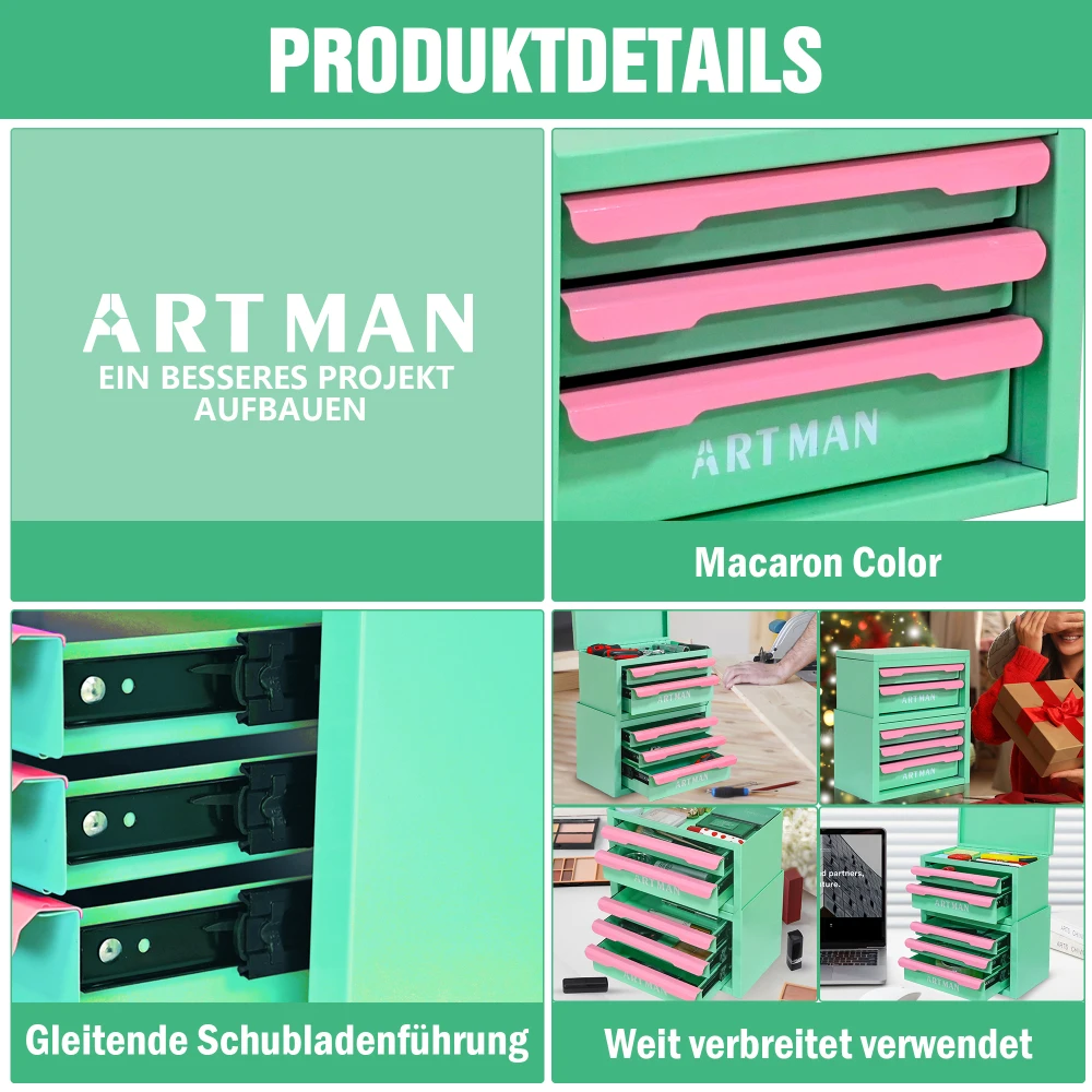 Werkzeugkasten, Werkzeugschrank mit Stilvollen Metallgriffen, Stapelbar, Elegante Kosmetikbox mit Schubladen, Platzsparend, Vielseitiger Aufbewahrungsbehälter – Detail 39