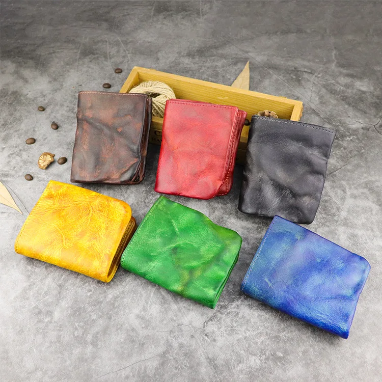 Handmade Vintage Style Men's Leather Wallet, Short Design with Folded Card Holder