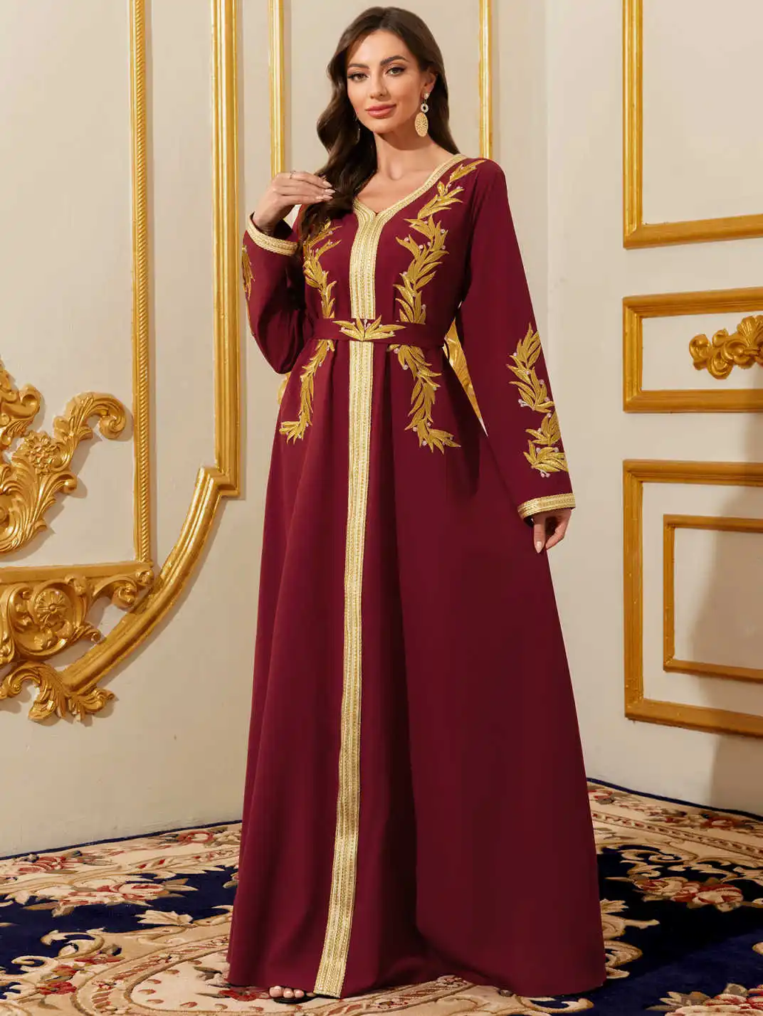 عبايات مطرزة للنساء المسلمات المغربي الأزهار ماكسي...