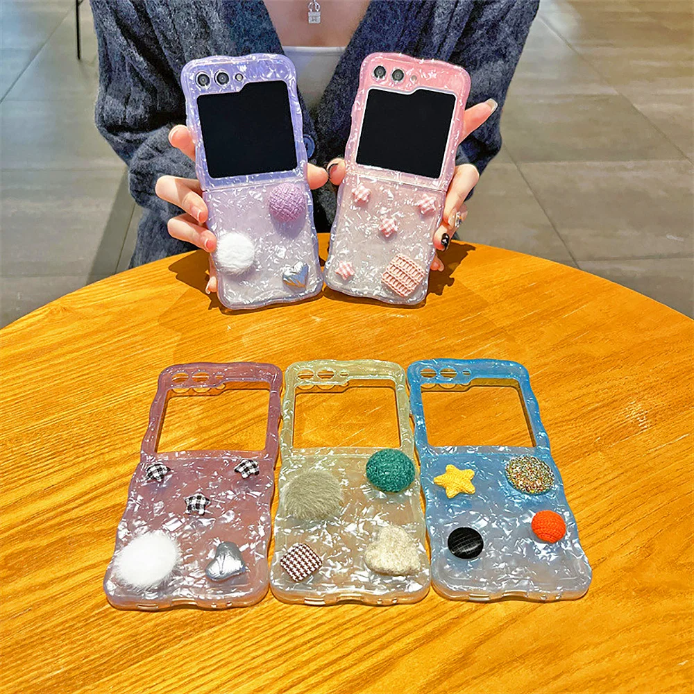 Imd Conch Pattern 3D Starfish Star Love Heart Custodia Per Telefono Ondulata Pelosa Cover Antiurto Per Samsung Galaxy Z Flip 5 Z Flip4 Z Flip3