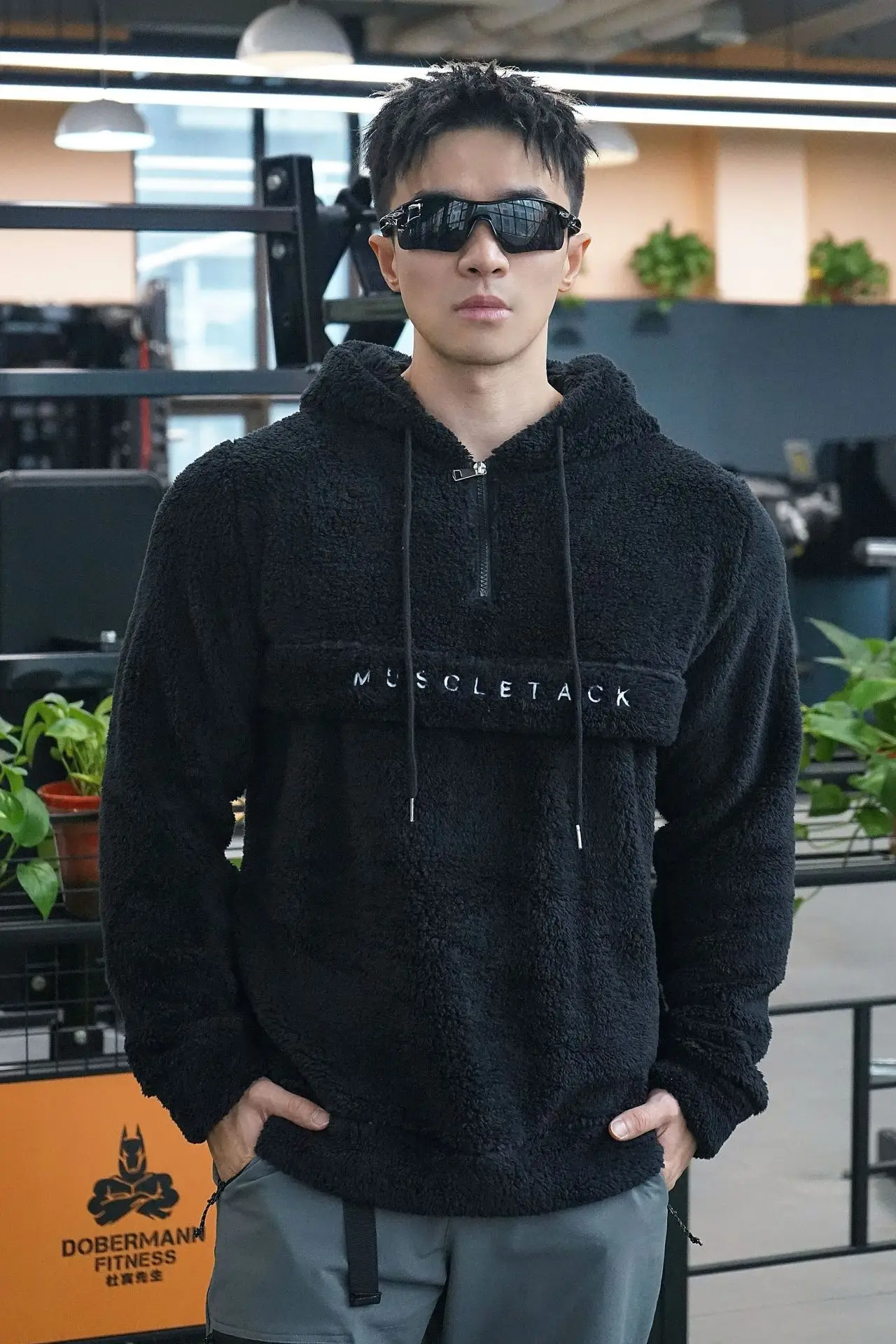 Semi Zipped Fleece Men's Sports & Fitness Hoodie - Image 4