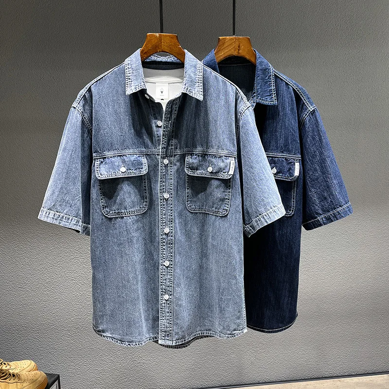 Men's denim short sleeve shirt summer large size 6XL7XL8XL loose casual
