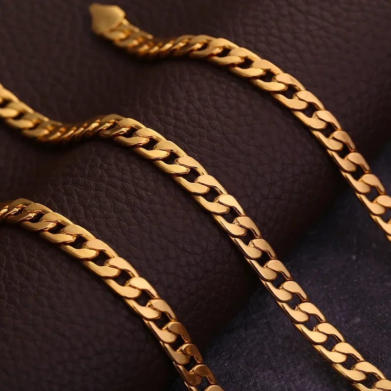 Fashion Necklace 6MM 18K Gold Plated Sideways Snake Chain Necklace Men Women 30In Femme Hip Hop Jewelry