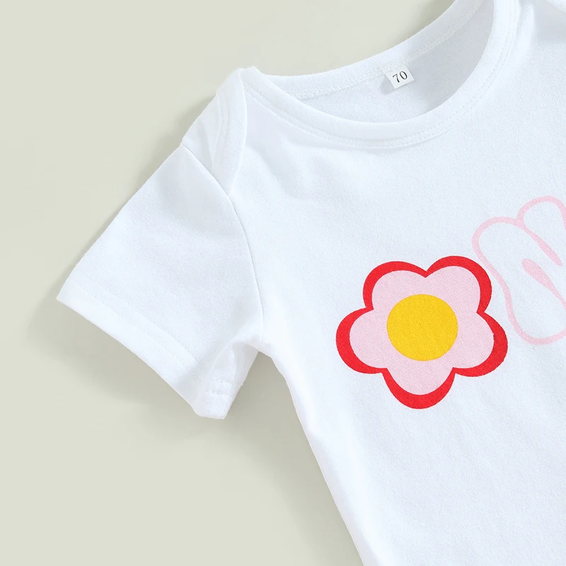 Description Picture 6 of itemBaby Girls Pants Set Short Sleeve Letters Print Romper with Flower Fish Scale Print Flare Pants and Headband