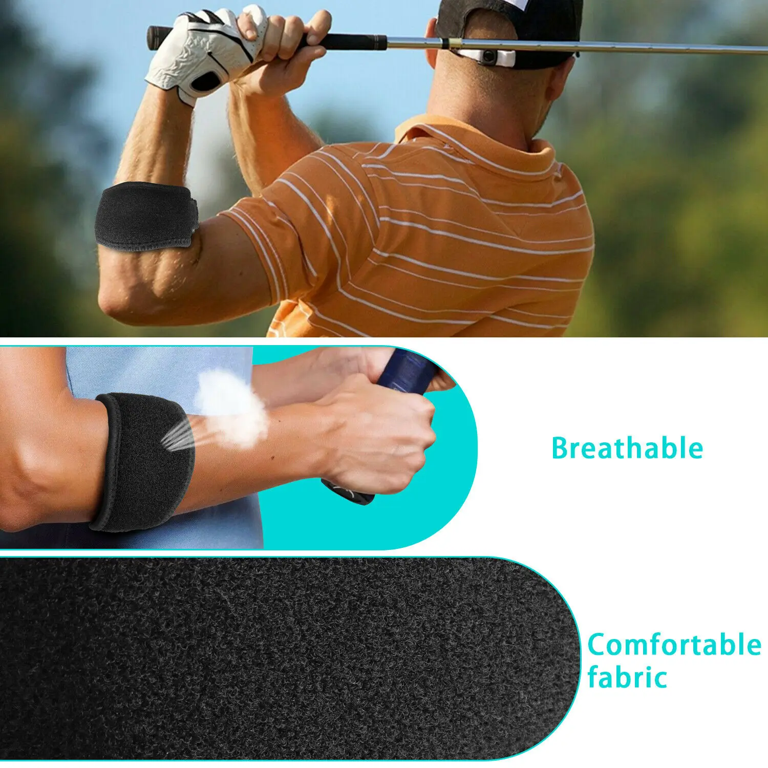 Description Picture 3 of itemElbow Pads Sports Safety Elbow Brace Strap Tendonitis Golfers Band Pain Relief Support Protector Tennis Basketball Accessories