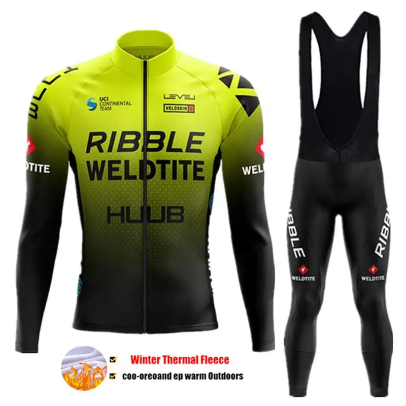 

2022 Huub Team Winter Thermal Fleece Cycling Clothing Men's Jersey Suit Outdoor Warm Riding Bike Clothes Mtb Long Bib Pants Set