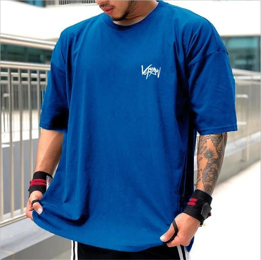 

2024 new summer men's large 100% cotton T-shirt sports and leisure street wear short-sleeved top