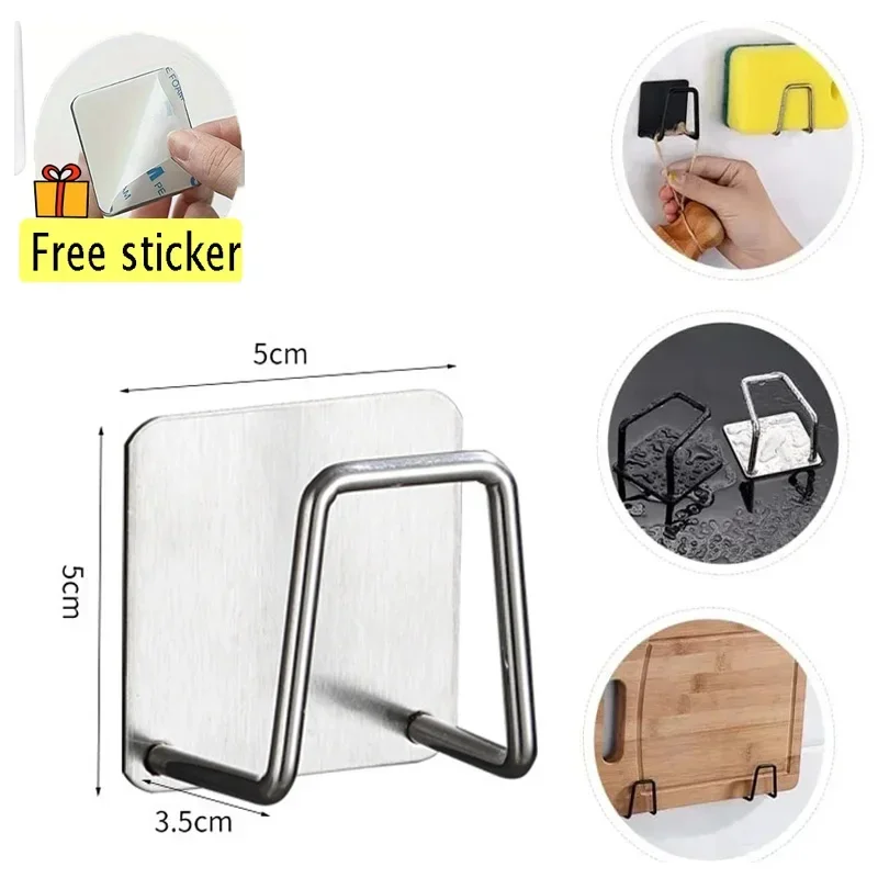 Kitchen Sponges Holder Stainless Steel Sink Sponges Drain Drying Rack Self Adhesive Storage Holder Wall Hooks Kitchen Organizer