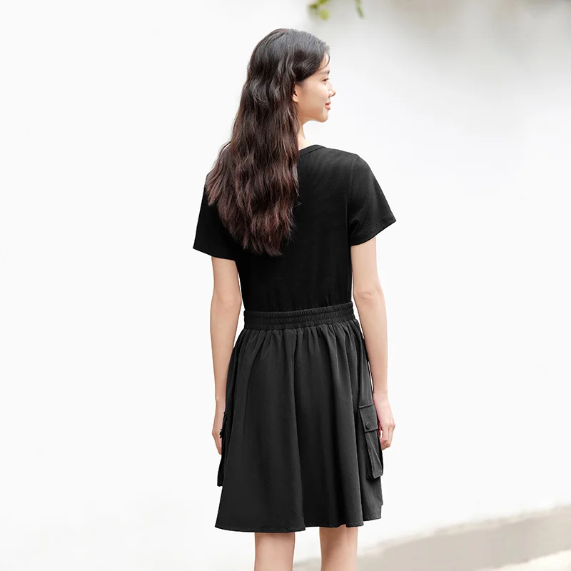 Dress Women Faux Two-Piece Design Versatile Summer New Square Collar Slim Fit Short Skirt Suitable For Petite