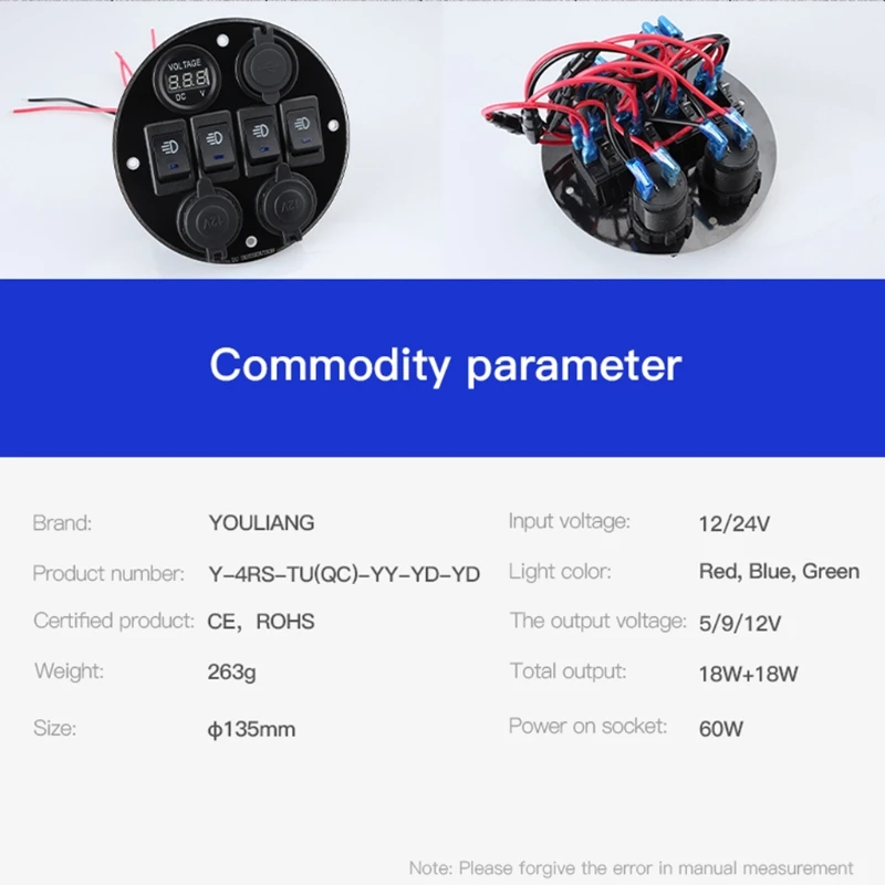 

12-24V USB Type C Car RV Voltmeter Cigarette Lighter Fast Socket for QC Socket Adapter Converter PC Power