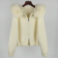 2024 Fashion Autumn Winter Casual Hooded Real Fox Fur Collar Fashion Short Knitted Jacket with Natural Fur Coat for Women - Image 5