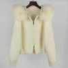 2024 Fashion Autumn Winter Casual Hooded Real Fox Fur Collar Fashion Short Knitted Jacket with Natural Fur Coat for Women 5