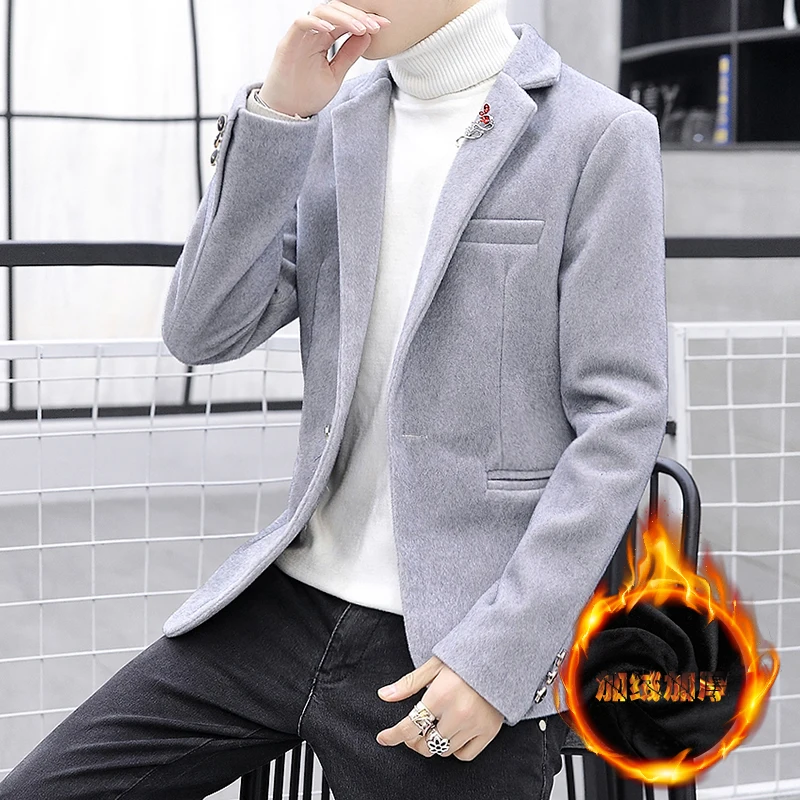 

Boutique fashion and handsome trend velvet suit men's coat casual suit men slim Korean men's winter thickened single west trend