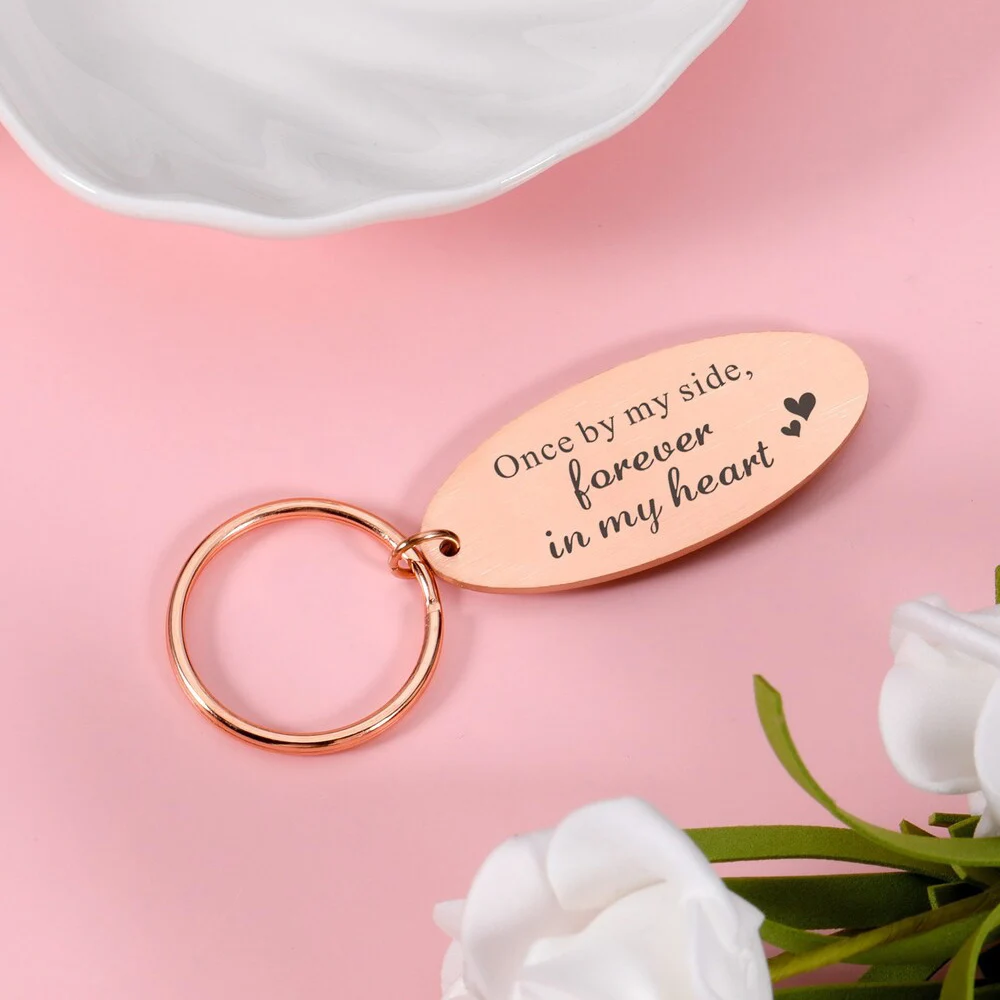 

Personalized Oval Keychain Stainless Steel Metal Custom Content Was Once By My Side, Always In My Heart Pet Lover Gifts