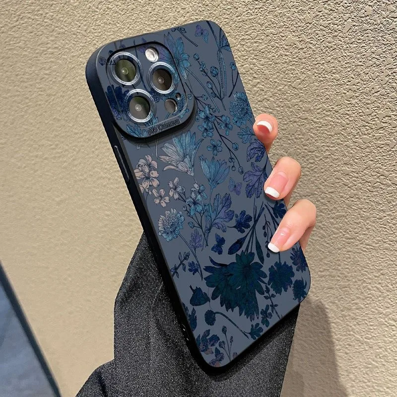 Gray Base Blue-Purple Floral Phone Case Cover