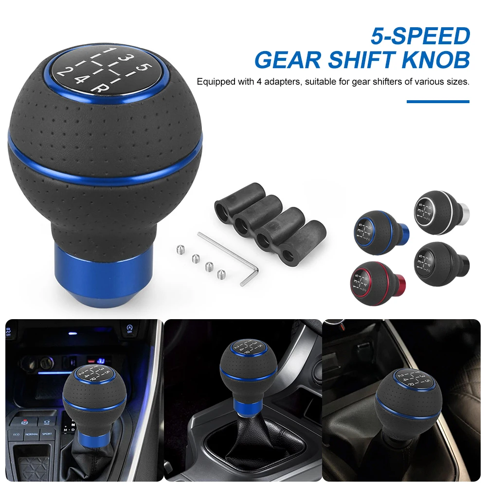 

5-speed Car Gear Shift Knob for Manual Transmission Leather Automatic Gear Shifter Knob Replacement with M8 M10 M11 M12 Adpater