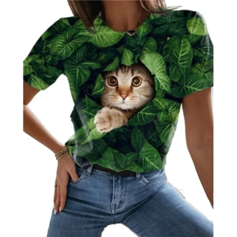 

3D Cool Cats Printed Tshirts For Women Summer Fashion Street Round Neck Short Sleeve Girls Beautiful Cute T Shirt Female Clothes