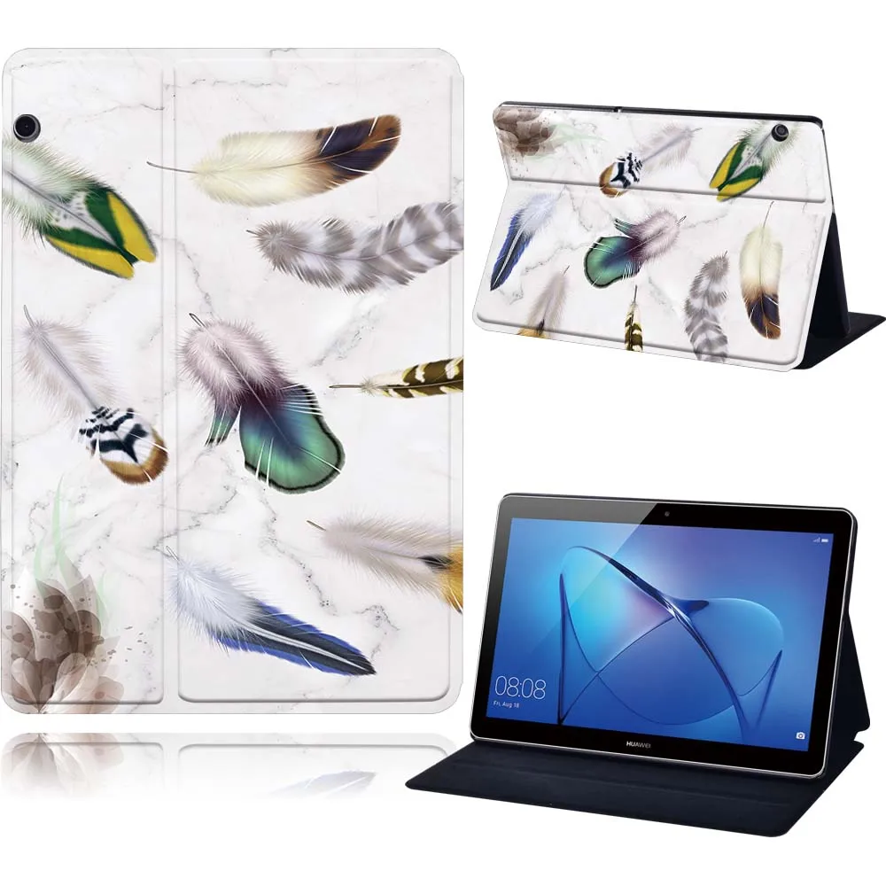 

PU Leather Stand Tablet Cover Case for Huawei MediaPad T3 10 9.6 Inch Feather Series Pattern Protective Case