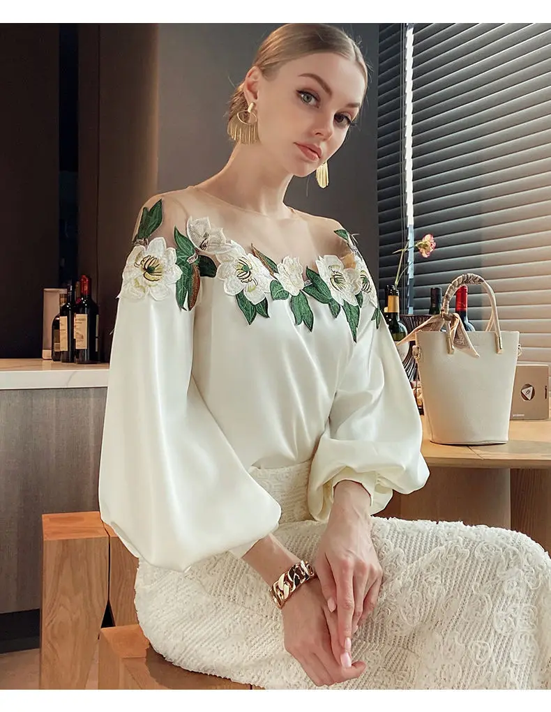 Office Lady Embroidered Blouse Design