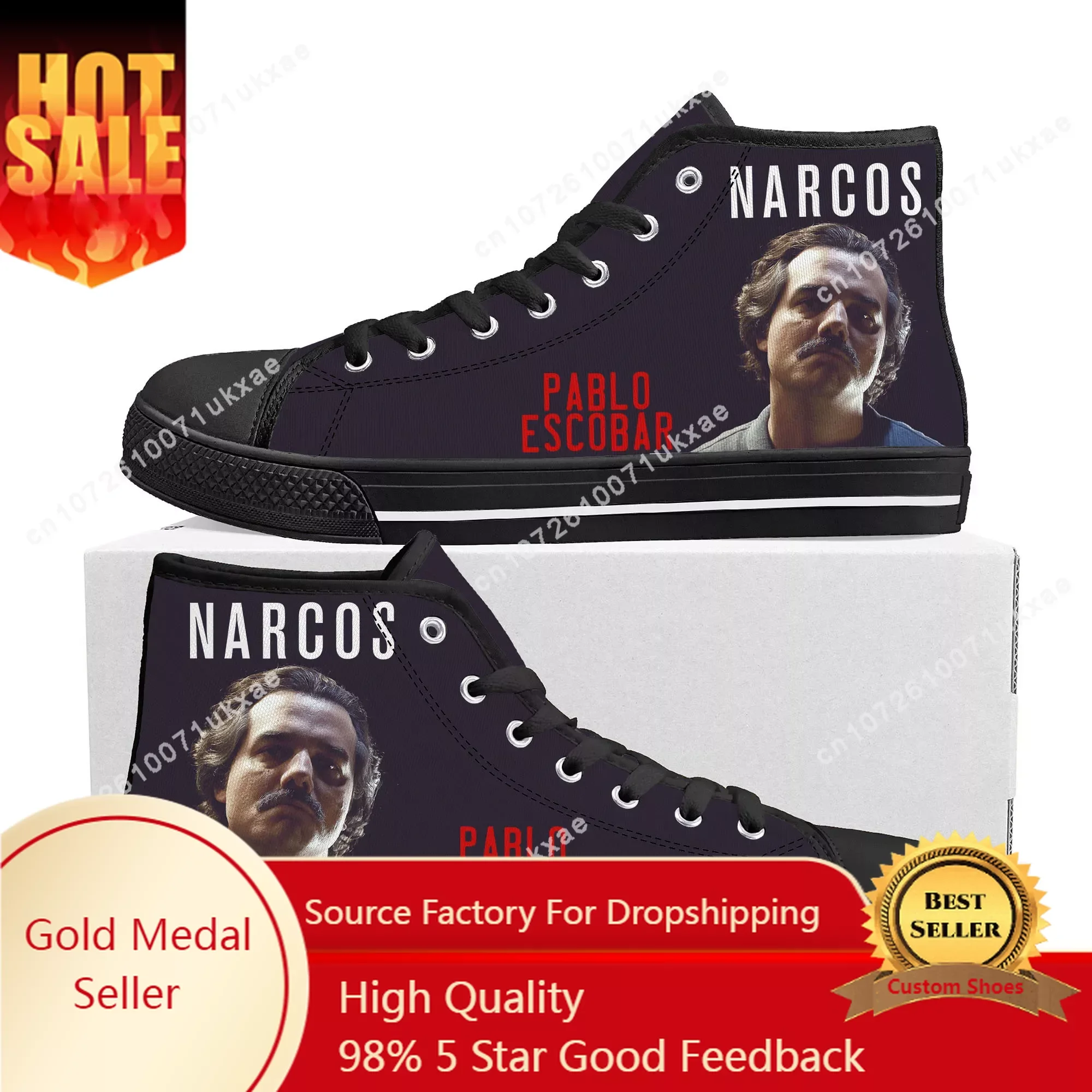 

Narcos High Top Sneakers Mens Womens Teenager High Quality Pablo Escobar Canvas Sneaker couple Shoe Casual Custom Made Shoes