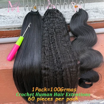 Crochet Human Hair Extensions No Shedding Invisible Crochet Feather Braiding Natural Color Body Wave Hair Extensions Deal 1
