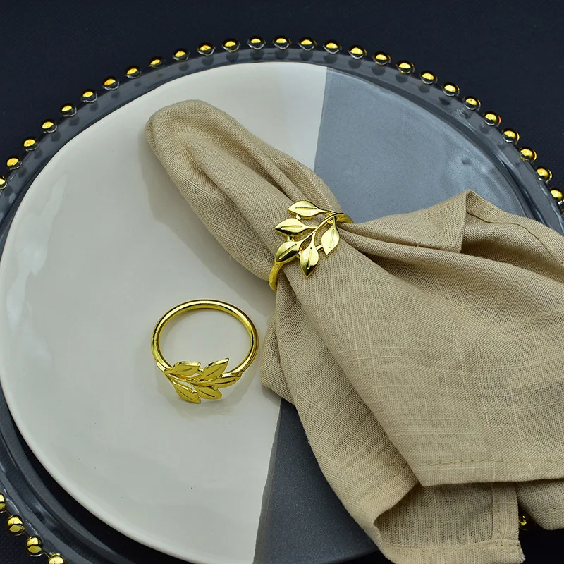 3/6/12Pcs Hotel Napkin Ring Napkin Holder Fall Leaves Buckle Christmas Wedding Party Gold Circle Dinner Table Deco