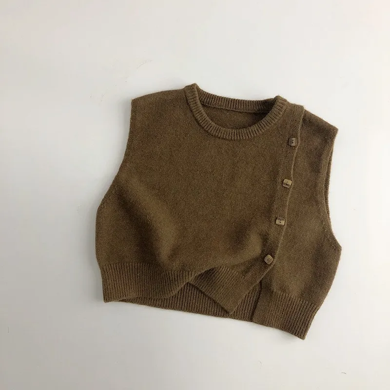아동복 봄 가을 어린이 민소매 니트 조끼  소년 소녀 패션 풀오버 조끼 용 솔리드 캐주얼 조끼 코트
