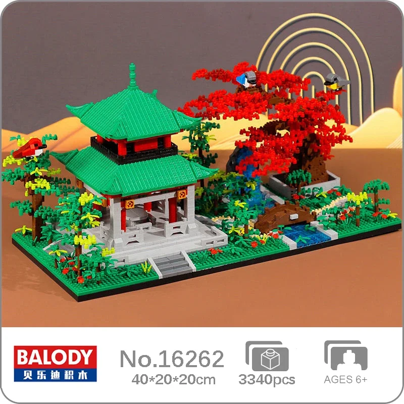 Balody 16262 World Architecture Love Evening Pavilion Tree Garden Bridge River 3D Mini Diamond Blocks Mattoni Building Toy No Box