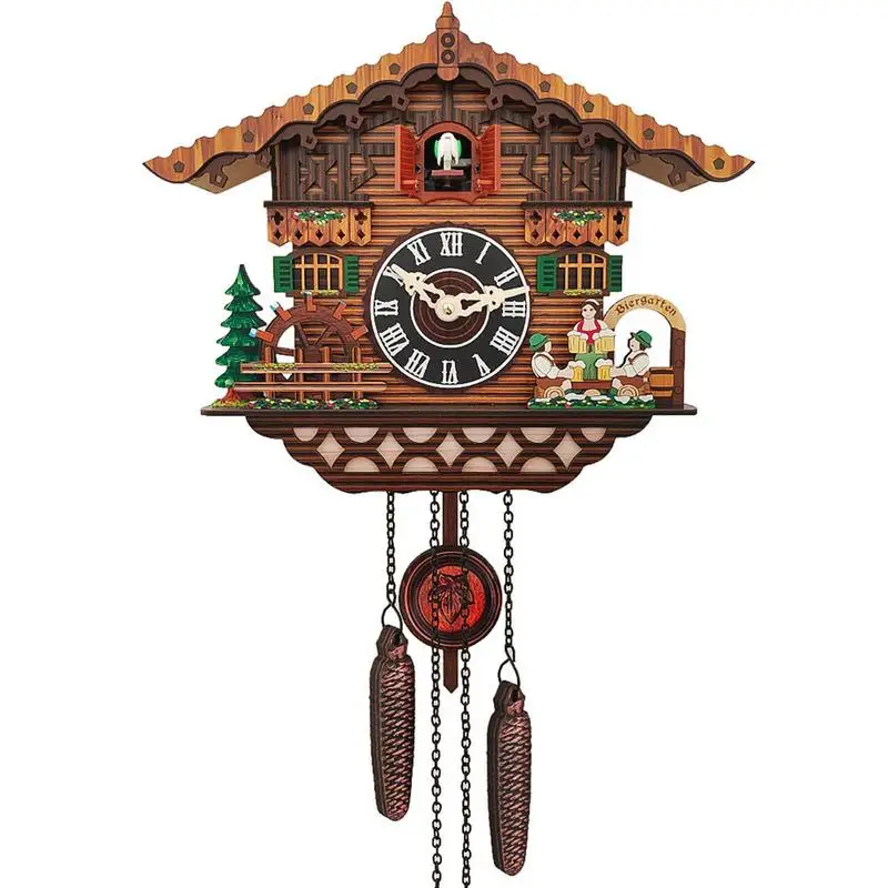 

Clock Wall Wooden Wood Pendulum Vintage Clocks Cuckoo Kids Bird Hanging Retro 3D Chiming Decor Forest Silent Decorative Room