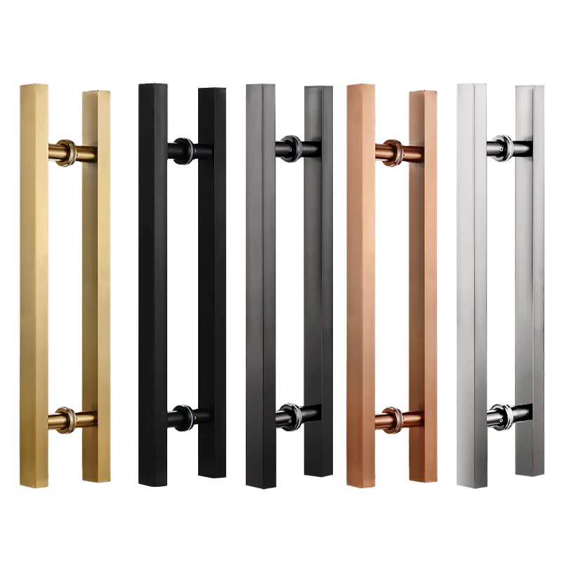 Glass Door Handle Stainless Steel Square Tube Door Handle Sliding Door Office Building Matte Black Titanium Rose Color