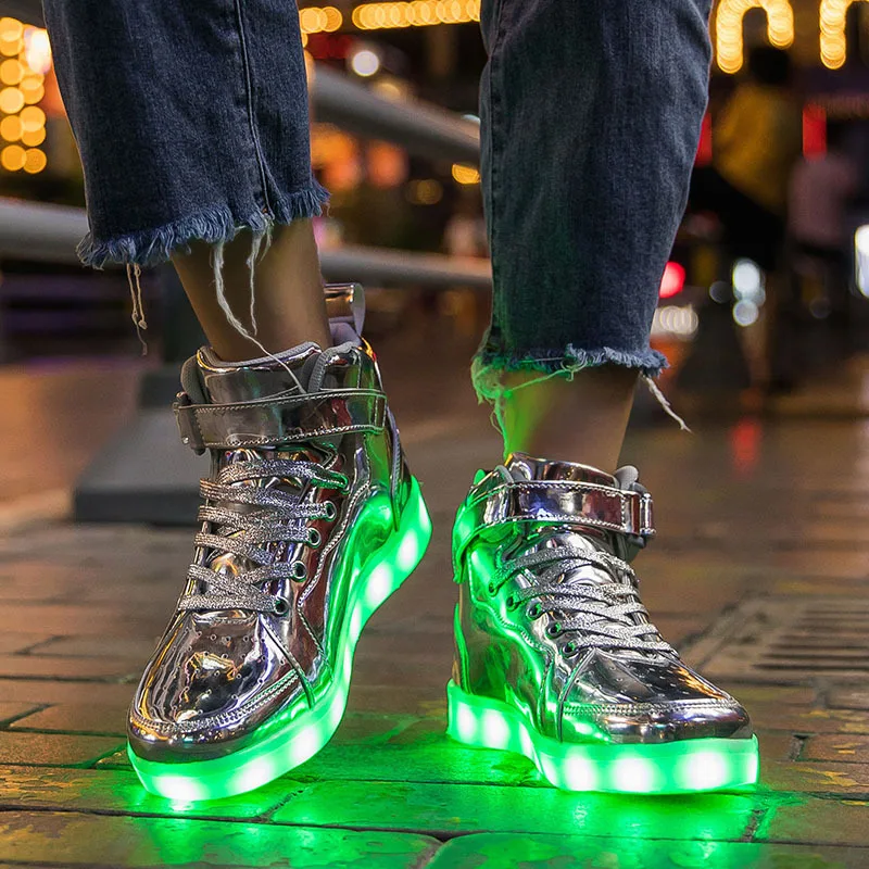 Led Light Shoes High Top Sneakers Women and Men Hip Hop Dance