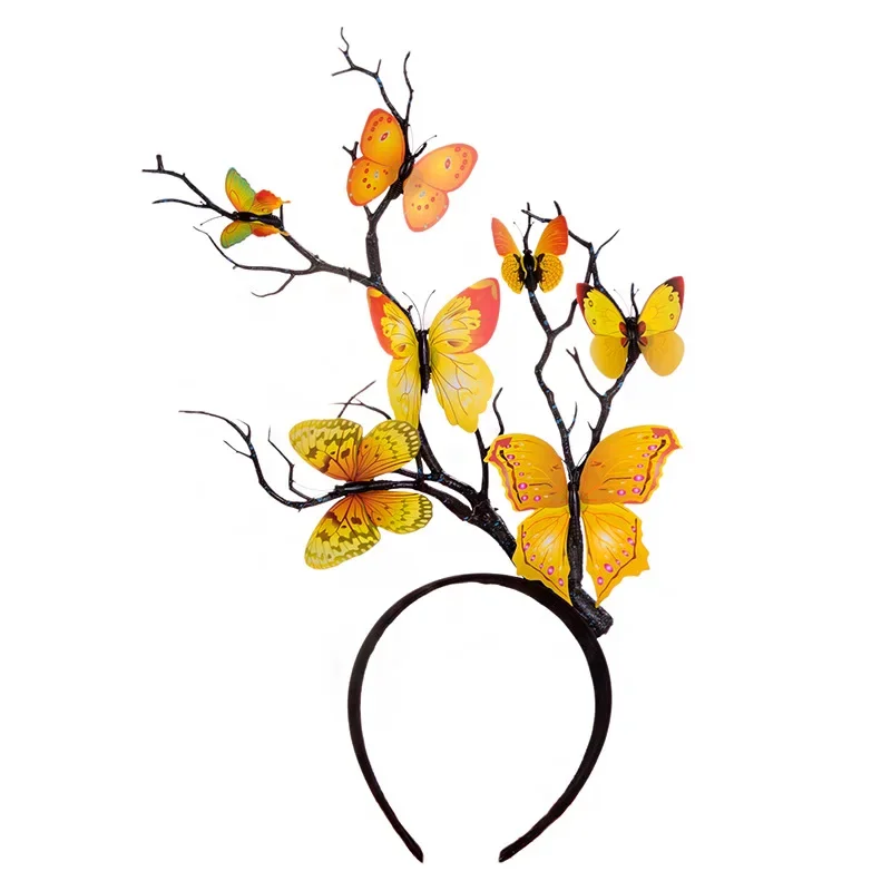 Adult Kids Deer Antler Butterfly Crown Headbands Tree Branches Hairband Forest Goddess Headdress navidad Wedding Festival