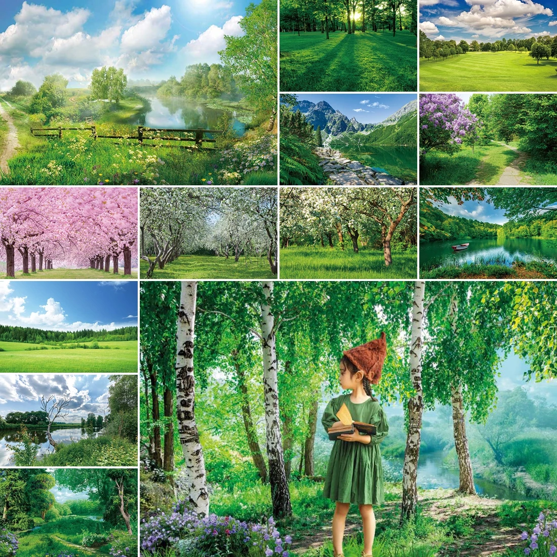 MOON.QG Sfondo fotografico verde primaverile Foresta rurale Albero Sfondo  Erba Parete Fiume Giardino Fiore Fiore Decorazioni per la casa - AliExpress, image size:1100x1100