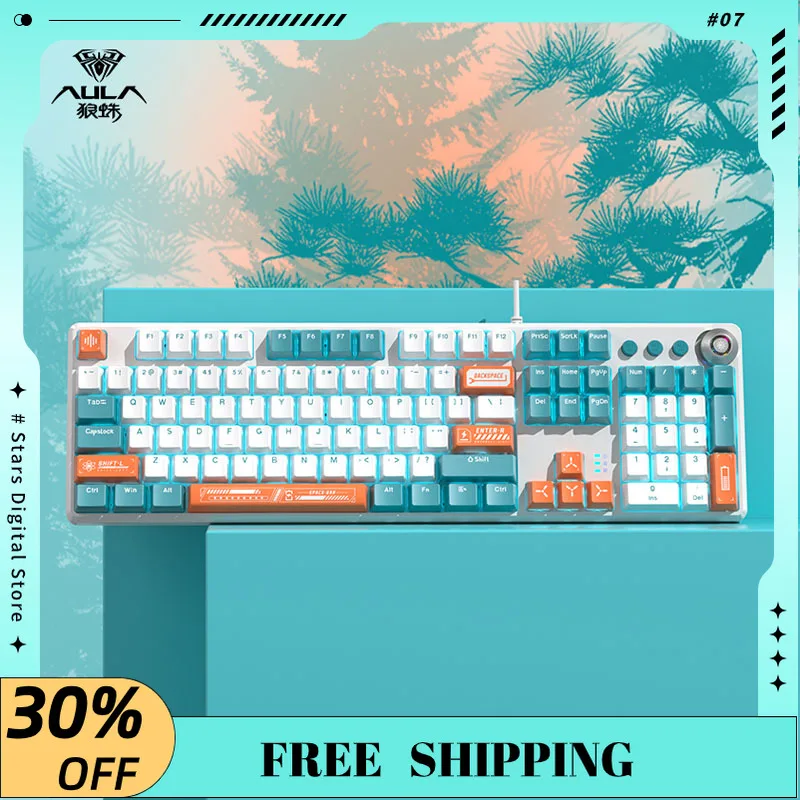 

Aula F2088 Wired Mechanical Keyboard with Handrest Mixed Light Multifunctional Knob Ergonomic Design 108keys Office Gaming Mise