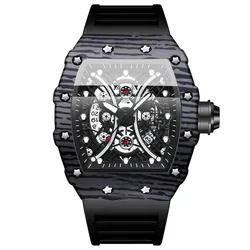 Men Sport Watches 2023 New Tonneau Black Skeleton Quartz Wristwatch Luxury fFashion Brand Luminous Waterproof Clock Gift For Man