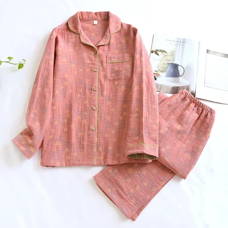 2024 New Women's Spring and Autumn Pajama Set 100% Cotton Jacquard Long Sleeve Two Piece Simple Cardigan Home Furnishing
