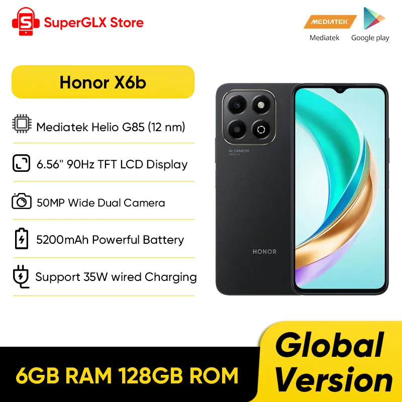 Global Original HONOR X6b 4G Smartphone Mediatek Helio G85 6.56