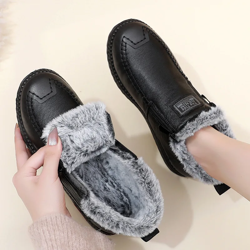 Furry Shoes Sneakers Leather Ankle Boots Leather Sneakers Fur